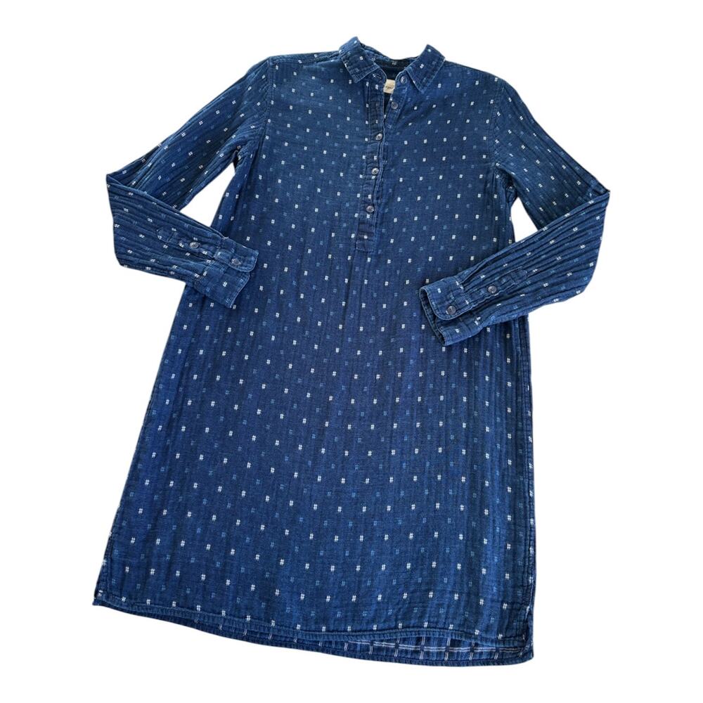Marine Layer Juniper Indigo Dyed Shirt Dress Womens Small Casual Boho Cotton